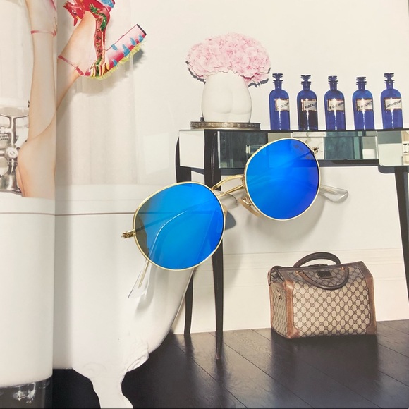 LENNON - BLUE POLARIZE ROUND MIRRORED SUNGLASSES - Picture 6 of 8